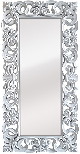 La Fabrica del Cuadro Espejo Decorativo de Pared, Barroco, Modelo Goya - Medida Exterior 88x178 cm, Medida de Espejo 48x138 cm … (Blanco Decapé)