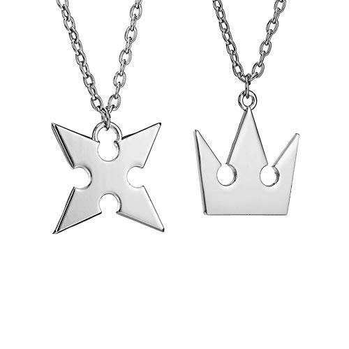 LACKINGONE Kingdom Hearts - Juego de collar de 2 piezas, collar de cruz Roxas + collar de corona de Sora