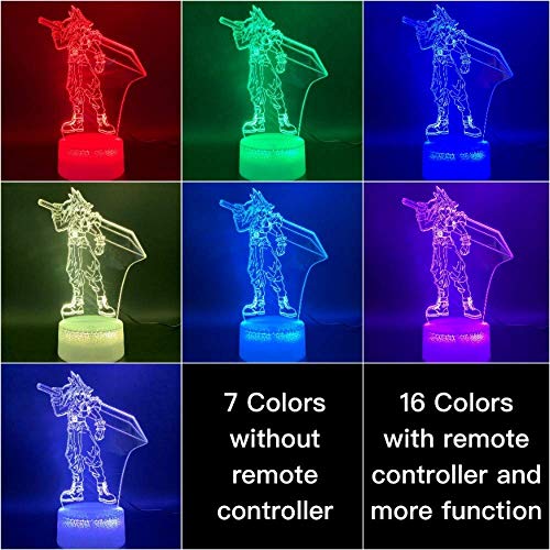 Lámpara De Luz Nocturna Led 3D Final Fantasy Cloud Strife Figura Decoración Del Hogar Que Cambia De Color Regalo De Cumpleaños Para Niños Dormitorio Luz Nocturna
