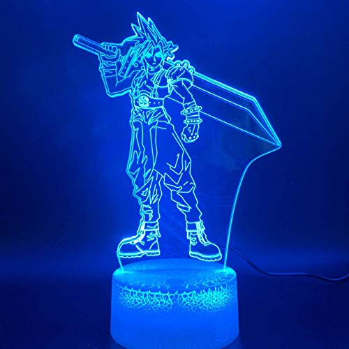 Lámpara De Luz Nocturna Led 3D Final Fantasy Cloud Strife Figura Decoración Para El Hogar Cambio De Color Regalo De Cumpleaños Para Niños Dormitorio Nightlight