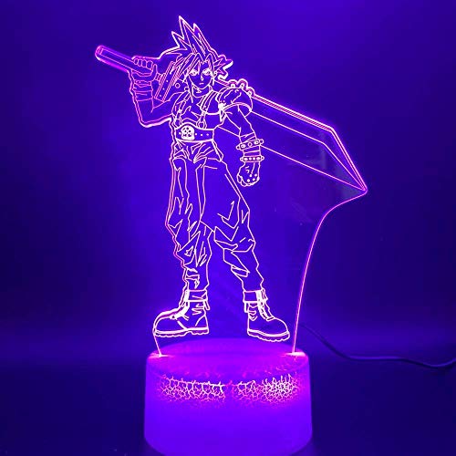 Lámpara de luz nocturna LED 3D Final Fantasy Cloud Strife Figura Decoración para el hogar Cambio de color Regalo de cumpleaños para niños Dormitorio Nightlight