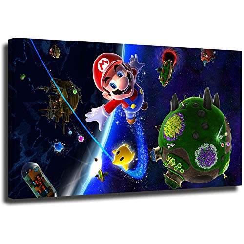 Lienzo con impresión de pintura al óleo de Super Mario en 3D World para decoración de pared del hogar, diseño de Mario Galaxy 2 gotas, listo para colgar