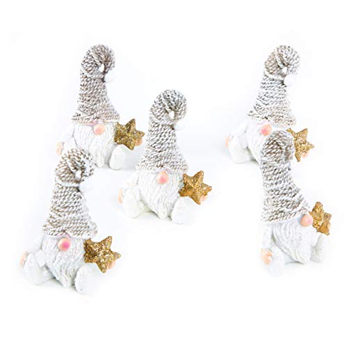 Logbuch-Verlag - Juego de 5 figuritas pequeñas de gnomo color blanco y marrón con estrella dorada y gorro de 7 cm - decoración de Navidad