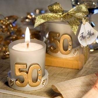 Lote de 10 Velas Boda 50º Aniversario en Caja de Regalo - Velas para Recuerdos y Detalles de Bodas de Oro, Aniversarios