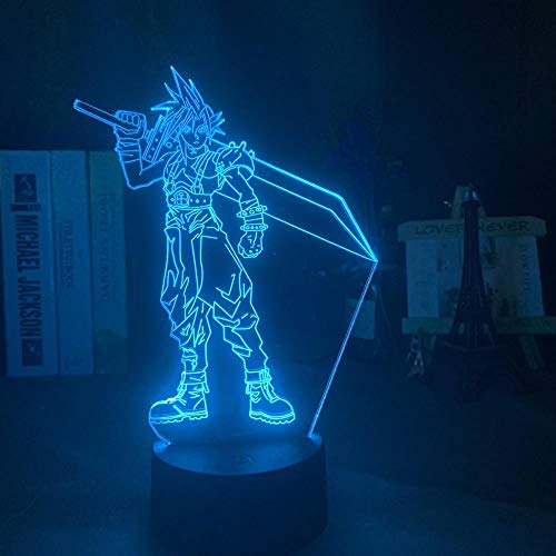 Luz de noche LED 3D Cloud Strife Figura Luz de ilusión colorida para niños Dormitorio Decoración Luz USB Lámpara de mesa Juego Final Fantasy Regalo de Navidad-7 colores sin control remoto