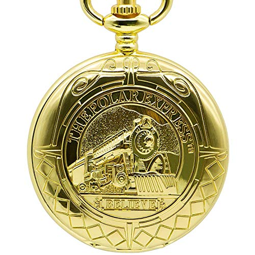 LXDDP Reloj de Bolsillo de Oro Completo, Reloj mecánico de Mano con Colgante de Oro, Collar Doble, Cadena, Reloj ferroviario para Hombres y Mujeres