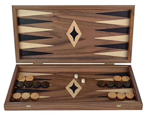Manopoulos Traditional 15" Walnut Backgammon Set - Olive Checkers
