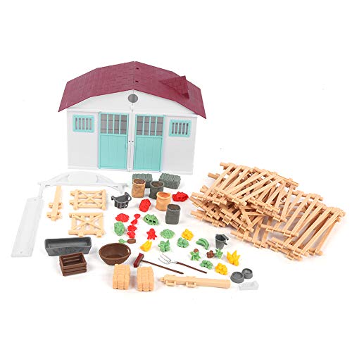 Modelo de granja de simulación, serie de modelo de granja con valla, juguetes educativos de bricolaje, regalo de cumpleaños de Navidad o niños pequeños(Conjunto de casa (valla marrón))