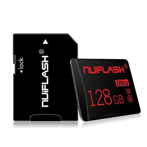 nuiflash Tarjeta de memoria micro de 128 GB con adaptador (velocidad rápida clase 10), tarjeta de memoria TF para cámara, teléfono móvil, tableta, consola de videojuegos, cámara de salpicadero
