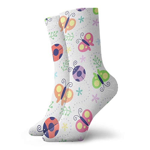 OUYouDeFangA - Calcetines Cortos de algodón para Adultos, diseño de Mariposas y Mariquitas, para Yoga, Senderismo, Ciclismo, Correr, fútbol