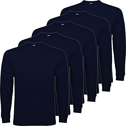 Pack 5 | Camiseta Manga Larga Hombre | 100% Algodón Punto Liso | Cuello Redondo (Azul Marino, XXL)