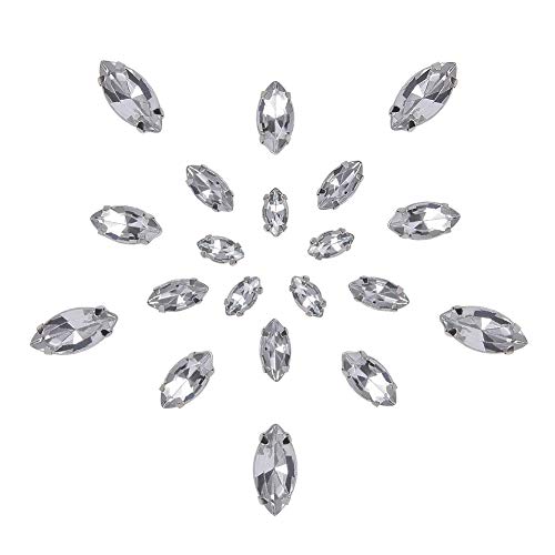 PandaHall 200 Piezas Piedras de Gemas de Diamantes de imitación Cristal de Ojo de Caballo Ajuste de Metal facetas Transparentes de latón Plateado con 4 Agujeros para Coser