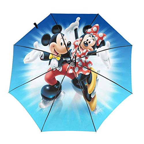 Paraguas Anti-Ultravioleta Compacto De Viaje Triple De Apertura/Cierre Automático, Sombrilla Plegable A Prueba De Viento para Exteriores, Disney Mickey Mouse Y Minnie Patinando