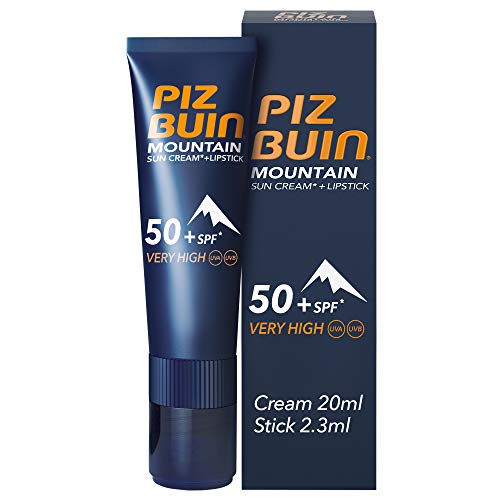 Piz Buin Mountain Combinación Crema Facial Con Protección Spf 50 + Stick Labial Spf30, Protección Para Deportes De Invierno, 22, 3 Ml