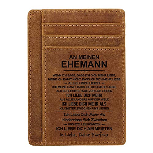 Portatarjetas de piel marrón personalizable con bloqueo RFID para hombre, soporte para tarjetas de crédito, bolsillo frontal minimalista para marido, padre o hijo