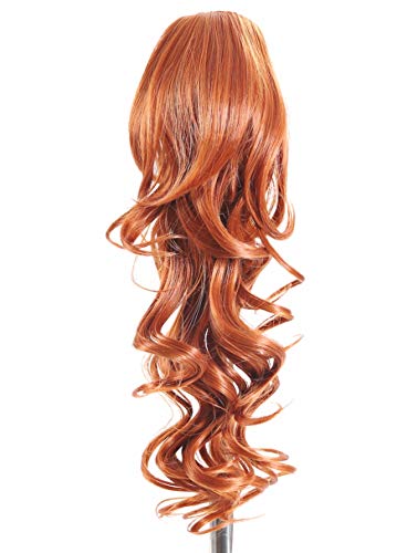 Prettyland - DH254 pelo largo Extensión de cabello, Peluca Cola de Caballo ondulada con clips- R01 Rojo de cobre