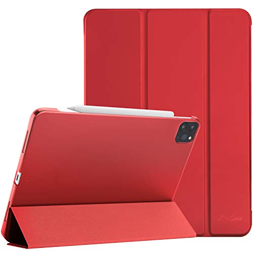 ProCase Funda Delgada para iPad Pro 12,9" 2020, Carcasa Folio Ligera Apoya Carga Apple Pencil 2, con Tapa Inteligente/Reverso Translúcido para iPad Pro 12,9 Pulgadas 4.ª Generación –Rojo