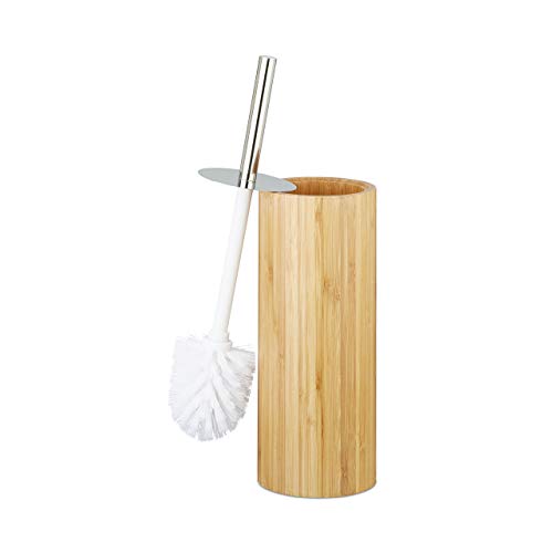 Relaxdayes Escobilla de Baño con Escobillero, Bambú-Acero Inoxidable, Beige, 37.5 x 10.5 x 10.5 cm