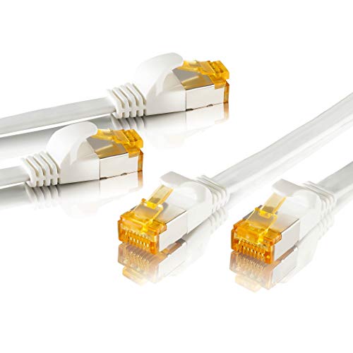 SEBSON 2X Cable de Red Ethernet 15m Cat 7 Plano, LAN Patch Cable, 10Gbps, U-FTP apantallado, Conector RJ45 para Router, Ordenador, Módem, TV