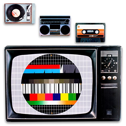 Set de 4 manteles individuales de plástico con diseño retro de los 80s, cassette, disco, equipo de música