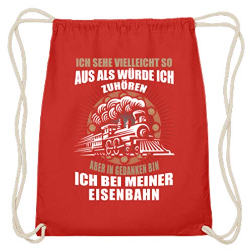 Shirtee Camiseta locomotora · Regalo para fans del ferrocarril · Tren · trenes · Mensaje: In Gedanken bin ich – Algodón Gymsac, color rojo claro, tamaño 37cm-46cm