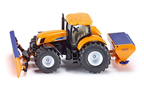 siku 2940 Tractor con pala quitanieves y esparcidor de sal, Mantenimiento de invierno, Accesorios desmontables, 1:50, Metal/Plástico, Naranja/Azul