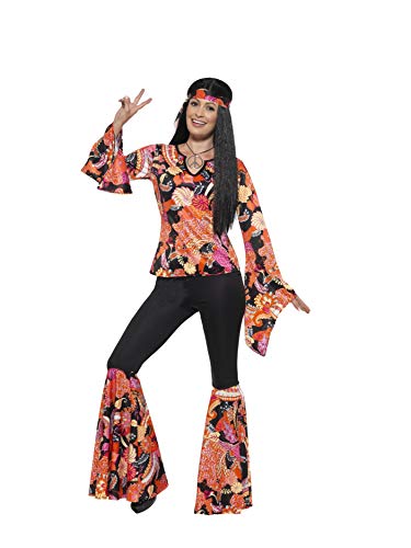 Smiffy'S 45516M Disfraz De Chica Hippy Con Parte De Arriba, Pantalón Y Pañuelo, Multicolor, M - Eu Tamaño 40-42