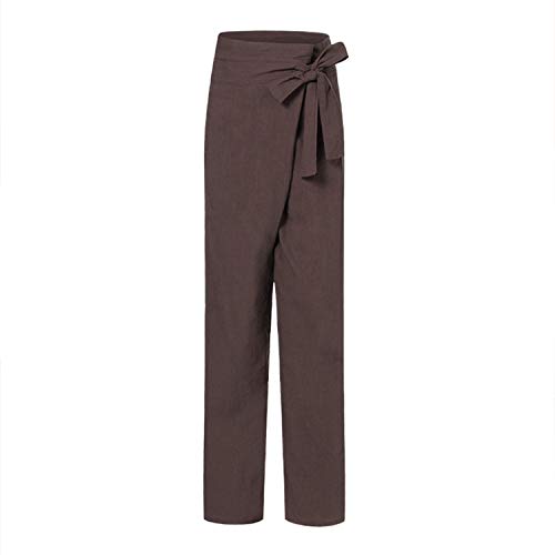 Solarwater Pantalón largo de cintura alta sólido ancho pierna pantalones casuales sueltos pantalones talla S, Mujer, café, xx-large