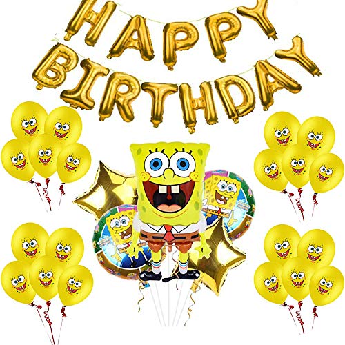 Suministros de globos de fiesta de Bob Esponja, globos de papel de aluminio con personajes de Bob Esponja, pancarta de cumpleaños y globos de látex para niños decoraciones