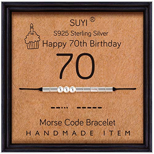 Suyi Pulsera Código Morse 70.o Regalos De Cumpleaños para La Abuela Pulsera De Plata Esterlina Joyas De Cumpleaños 70 Años Regalos para Ella 70