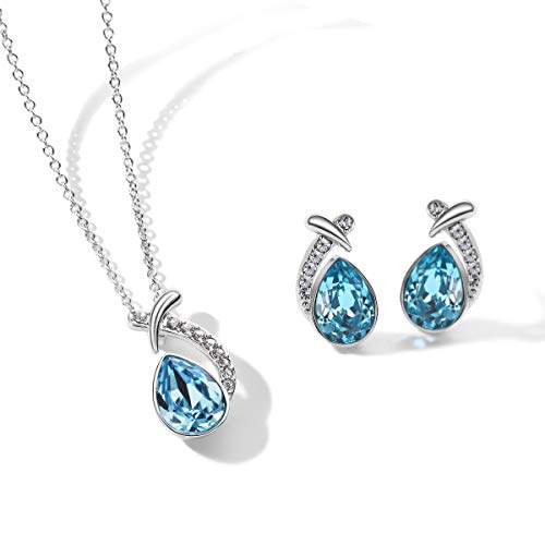 T400 Jewelers Conjuntos de Collar y Pendientes para Mujer Colgante de gota de agua con Cristal de Azul,38+5cm