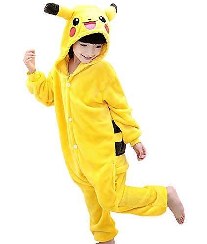 Talla 110-5/6 años - Disfraz - Pijama de una Pieza - Pikachu - Pokemon - niños - bebés - Disfraz - Carnaval - Halloween - Color Amarillo - Cosplay - Unisex - Idea de Regalo