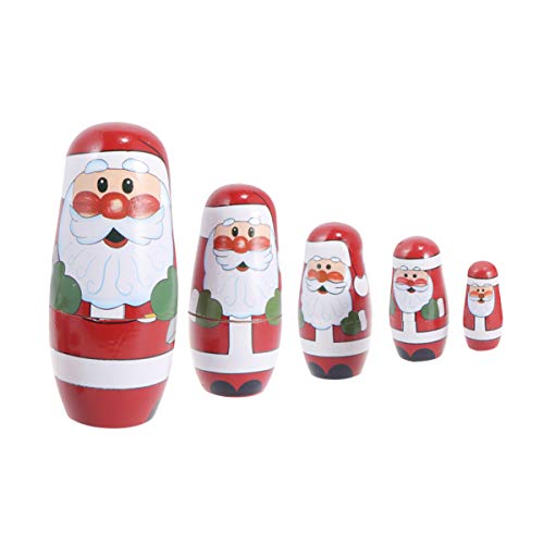 TOYANDONA 5 Capas Muñecas de Santa Claus Matryoshka Delicadas Colecciones de Muñecas Apilables de Madera Muñecas Rusas Muñecas de Anidación de Navidad para Niños