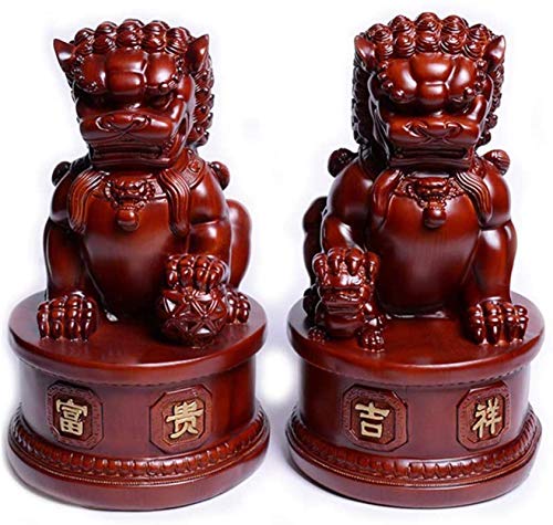 Un par de Resina Pekín Leones Fu Foo Perros Estatuas Guardián Chino Feng Shui Decoración Proteger a los espíritus malignos Atraen Riqueza y Buena Suerte