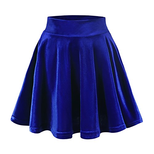 Urban GoCo Mini Falda Elástica Patinadora de Terciopelo de Retro (L, Azul Real)