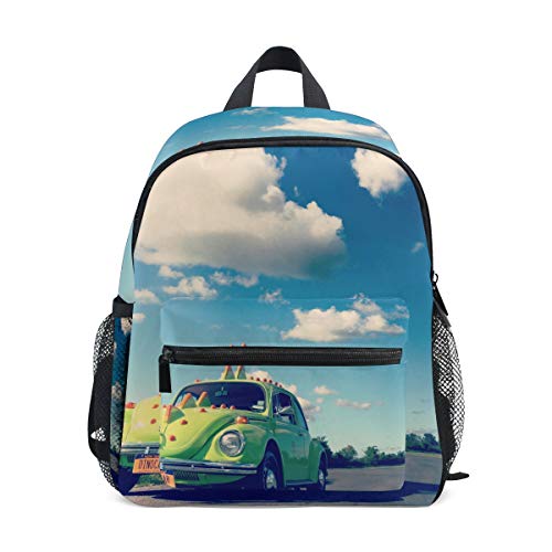 Vw Beetle Volkswagen Classic Car Mochila caprichosa para niñas y niños preescolares, mochila de viaje para niños y niñas
