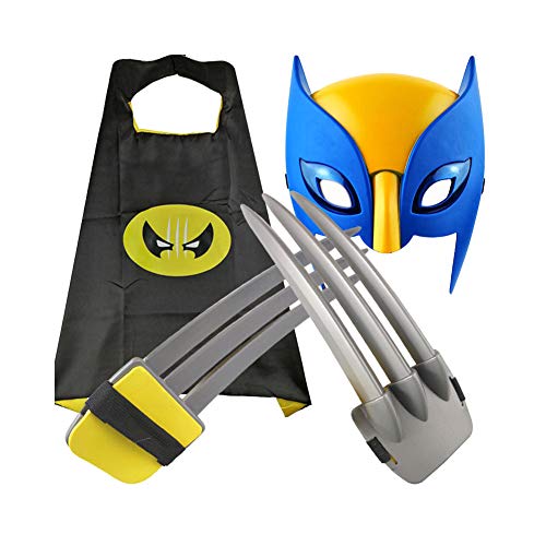 WEW 1 par (10.43 Pulgadas) de plástico ABS Seguro para niños Garras de Wolverine Juguetes Capa + máscara (Juego de 3 Piezas) Accesorios para Cosplay de películas aplicar a Disfraces de Halloween
