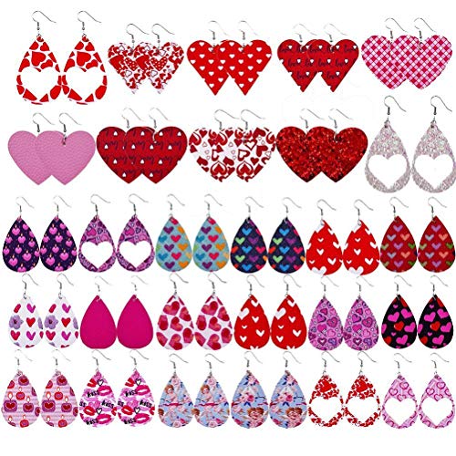 xiaowang - 30 pares de pendientes de piel de San Valentín, pendientes con forma de corazón, pendientes de piel para mujer