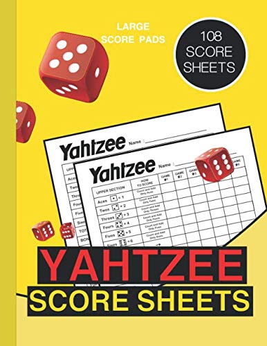 YAHTZEE Score Sheets: 108 Sheets for Scorekeeping, Yahtzee Game Record Score Keeper Book, Large size 8.5 x 11 inches 110 Pages