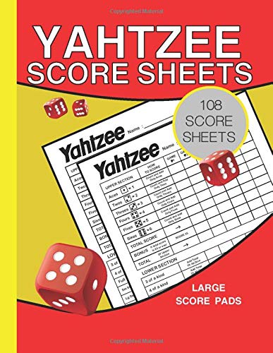 YAHTZEE Score Sheets: 108 Sheets for Scorekeeping, Yahtzee Game Record Score Keeper Book, Score Cards Large size 8.5 x 11 inches 110 Pages