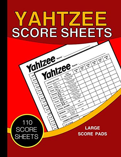 Yahtzee Score Sheets: 108 Sheets for Scorekeeping, Yahtzee Game Record Score Keeper Book, Yahtzee Score Cards Large size 8.5 x 11 inches 110 Pages