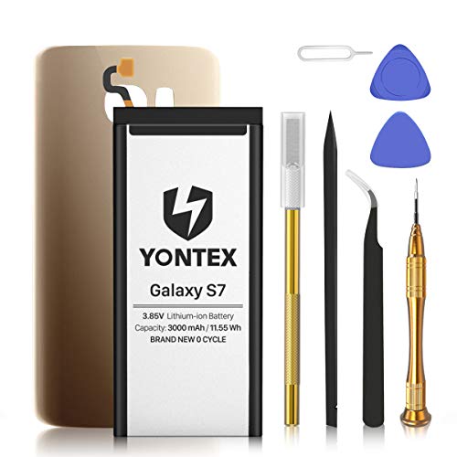 Yontex - Batería de repuesto para Samsung Galaxy S7 (3000 mAh) compatible con SM-G930F, capacidad original, batería interna de iones de litio con cristal trasero de repuesto y kit de herramientas
