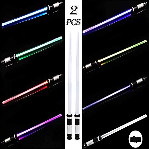 Y&Z Light Up Laser Sword 2-en-1 Led Fx Juego de Espadas láser Dual, Star Wars Lightsaber 7 Colores con Sonido para Galaxy War Fighters y Warriors Stocking Ideal Kid Gift