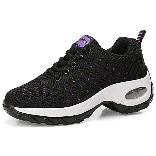 Zapatilla de Deporte Mujer Zapatos para Mujer Cuña Cómodos Mocasines Plataforma Zapatillas Sneaker Calzado Deportivo de Exterio Gris Negro