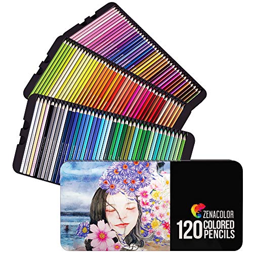 Zenacolor - 120 Lápices de Colores con Caja de Metal - 120 Colores Únicos - Fácil Acceso con 3 Bandejas