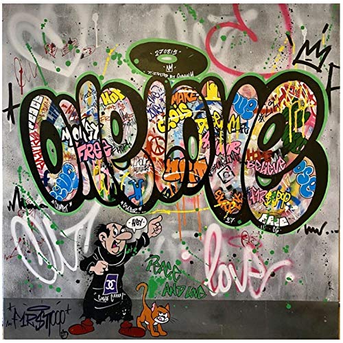 ZQXXX One Love Gargamel dibujos animados graffiti arte lienzo pintura carteles abstractos impresiones para decoración de sala de estar imágenes -70x70cm sin marco