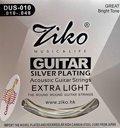 2 Juegos de cuerdas ZIKO DUS-010 para Guitarra Acústica Calibre 010-048 Silver Plating