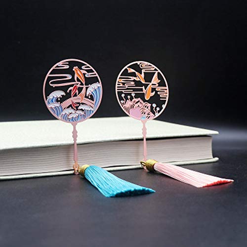 2 marcadores de metal con diseño de peces koi de estilo chino, suministros de oficina para estudiantes, estilo de papelería al azar