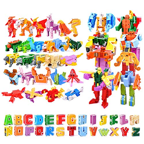 26 Piezas Bots Juguetes, deformación Robot para niños Puzzle Alfabeto Animal montado,Montaje creativo de Juguetes, Bloques de construcción, Letras, Juguetes de dinosaurios, Montaje de juguetes