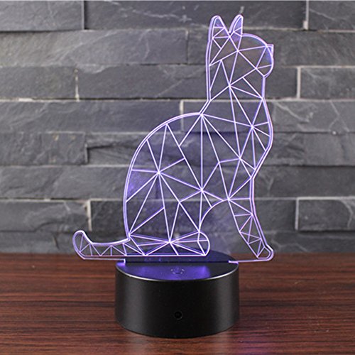 3D Lámpara de Escritorio Mesa 7 cambiar el color botón táctil de escritorio del USB LED lámpara de tabla ligera Decoración para el Hogar Decoración para Niños Mejor Regalo (Protege al gato)